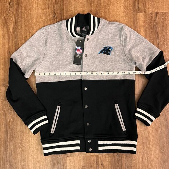 NEW Carolina Panthers NFL Team Apparel Youth Black Grey Letterman Jacket Sz L - Picture 7 of 13